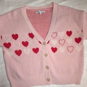Pink Heart Valentines V-Neck Cardigan Sweater